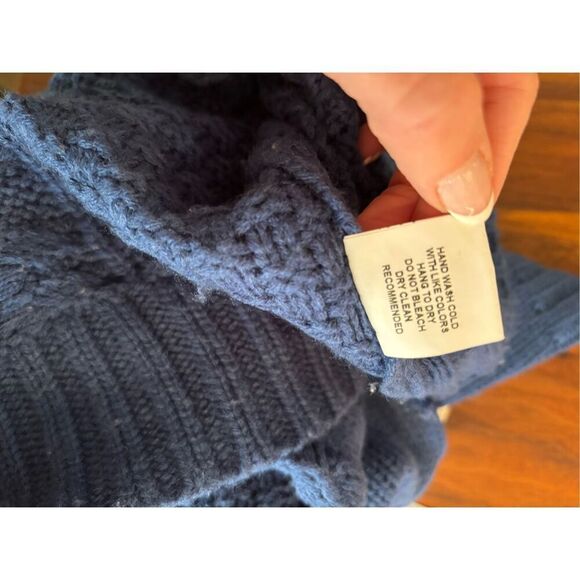 Love & Harmony Womens Blue Red Hearts Acrylic Cable Knit Fisherman Sweater Large - Picture 9 of 9